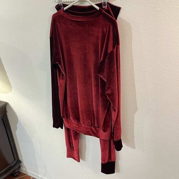 Laina Rauma SET Small top bottom maroon velour loungesuit leisure suit club bed - Picture 12 of 16